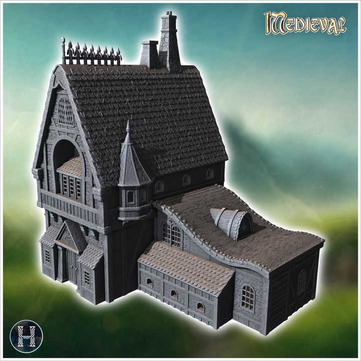 3D Printable Medieval-style house with a steeply pitched